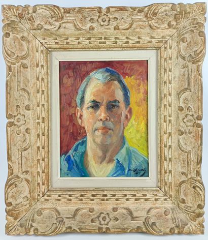 null Père CREIXAMS (1893-1965). 

Portrait d'homme. 

Huile sur toile, signée en...