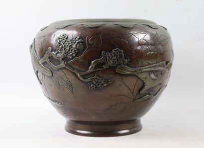 null JAPON, période Meiji (1868-1912).

Cache-pot en bronze à patine brune à décor...