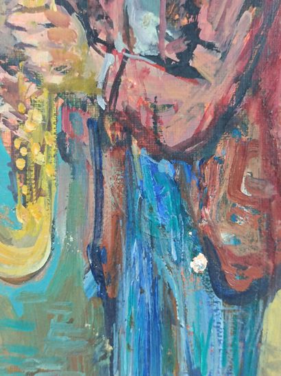 null Père CREIXAMS (1893-1965). 

Le saxophoniste de rue. 

Huile sur toile, signée...