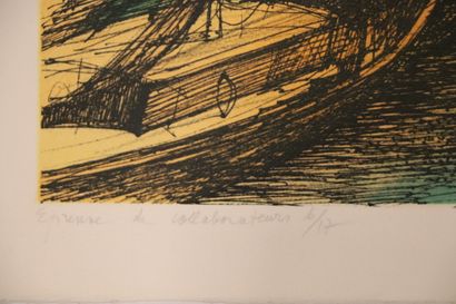 null Jean CARZOU (1907-2000). 

Marée basse à Honfleur. 

Lithographie en couleurs,...