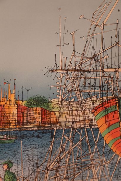 null Jean CARZOU (1907-2000). 

Sur le port. 

Lithographie en couleurs, signée au...