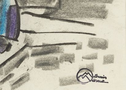 null Mathurin MEHEUT (1882-1958).

Le pêcheur assis sur le muret.

Fusain et crayons...