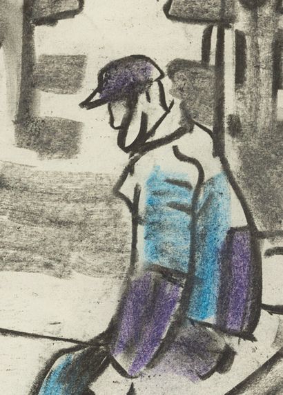 null Mathurin MEHEUT (1882-1958).

Le pêcheur assis sur le muret.

Fusain et crayons...