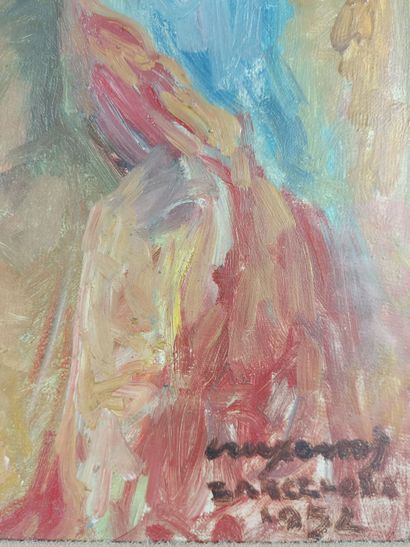 null Père CREIXAMS (1893-1965). 

Portrait de femme à la robe rouge. 

Huile sur...