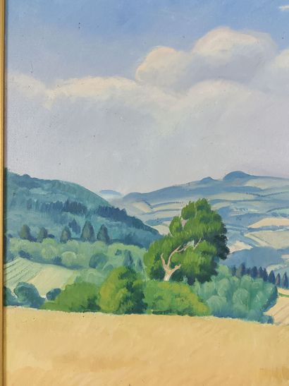 null Albert MONTMEROT (1902-1942). 

Paysage nivernais. 

Huile sur toile, signée...