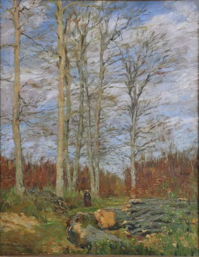 null Marcel Adolphe BAIN (1878-1937). 

Promeneuse en forêt. 

Huile sur toile, signée...