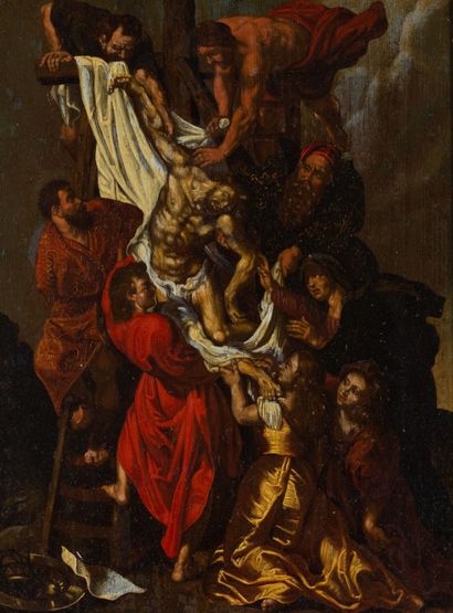 null Pierre-Paul RUBENS (1577-1640), suiveur de.

Descente de croix.

Huile sur panneau...