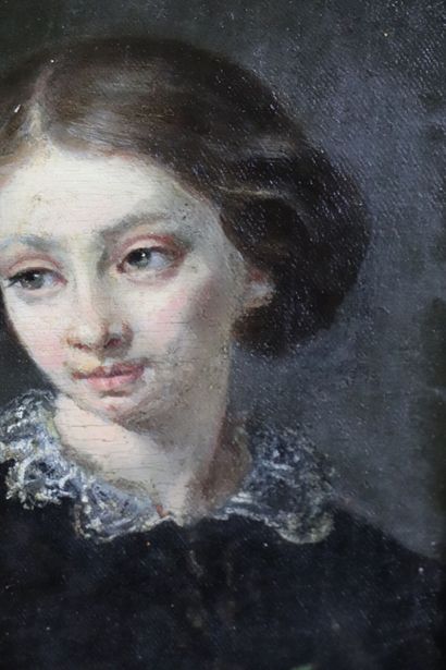 null Ecole française du milieu du XIXème siècle. 

Jeune femme à la rose. 

Huile...