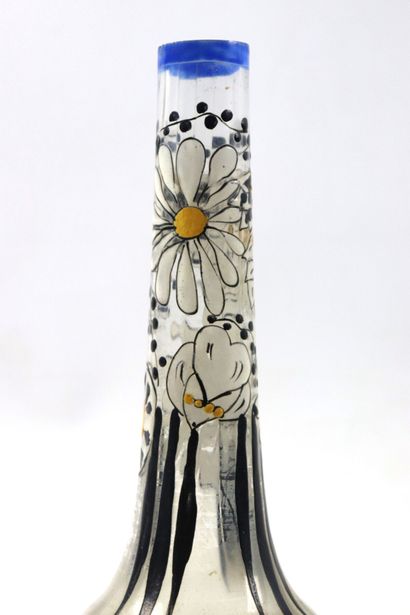 null ADRIEN MAZOYER (1897-1950)

Vase soliflore en verre émaillée à décor de fleurs.

Signée...