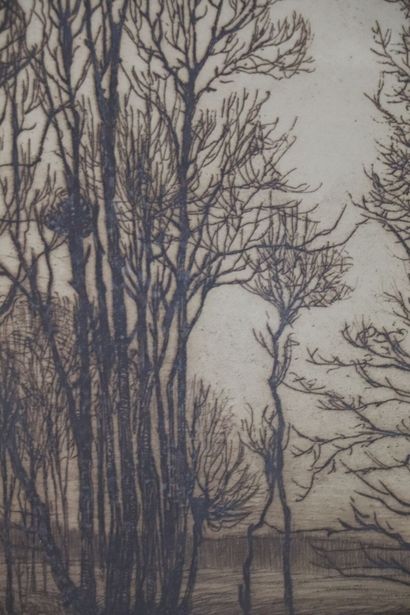 null Eugène DELÂTRE (1864-1938)
Paysage aux grands arbres.
Eau-forte encadrée, signée...