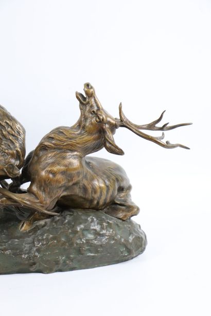 null Thomas CARTIER (1879-1943).
Le combat des cerfs.
Groupe en bronze à patine brune...