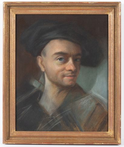 null Maurice Quentin DE LA TOUR (1704-1788), d'après.
Autoportrait à la toque d'atelier.
Pastel...