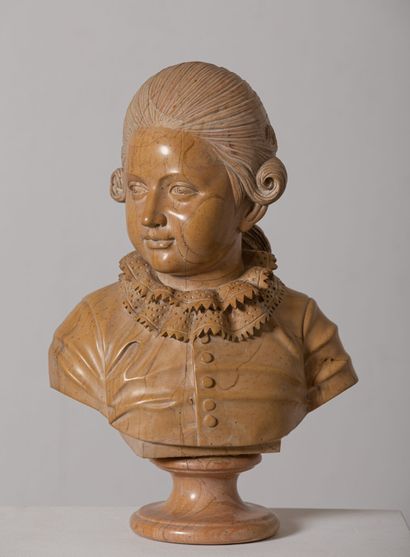 null Dans le goût du XVIIIème siècle.
Buste d'un jeune élégant, sur piédouche. 
Sculpture...