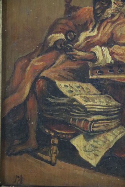 null Jean Siméon CHARDIN (1699-1779), suiveur de.
Le singe savant lisant.
Huile sur...