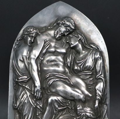 null Silvered bronze plate showing Christ surrounded by the Holy Women. 
XIXth century.
H_18,...