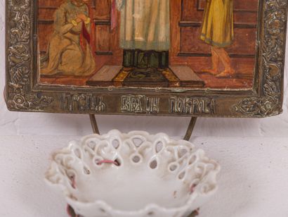null LOT : Tryptic " Virgin and Child ". Bulgaria, XIXth century. Tempera on wood....