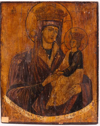 null LOT : Icon " Virgin of Smolensk ". Russia, XIXth century. Tempera on wood. 30,5...