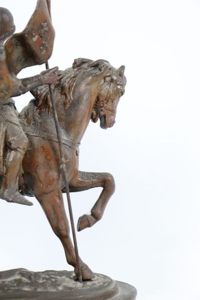 null Travail français du XIXme siècle.
Jeanne d'Arc.
Sujet en régule patine bronze...