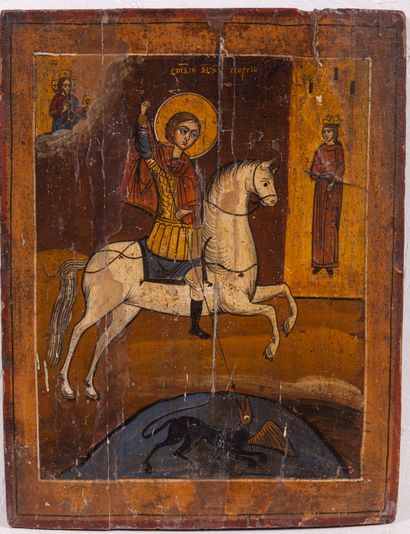 null Icône « Saint Georges »
Russie, XVIIIe siècle
Tempera sur bois
H_40,5 x 31 cm,...