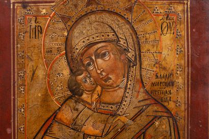 null LOT : Icon " Virgin of Vladimir ". Russia, XIXth century. Tempera on wood. 32...