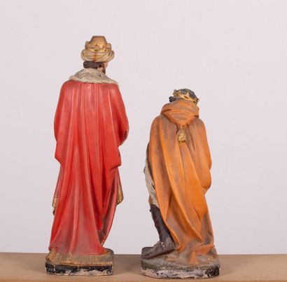 null Two important santons in polychrome painted clay, representing the wise men...