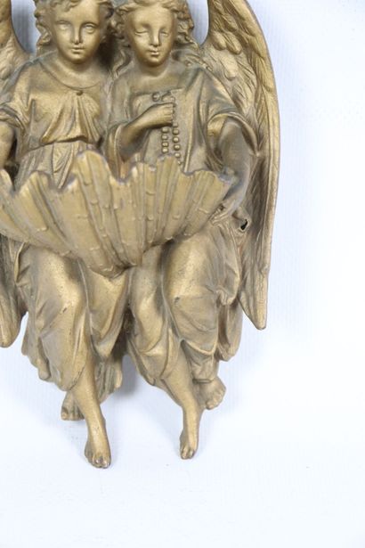 null Bedside stoup in gilded regula with angels supporting a shell. 
Beginning of...