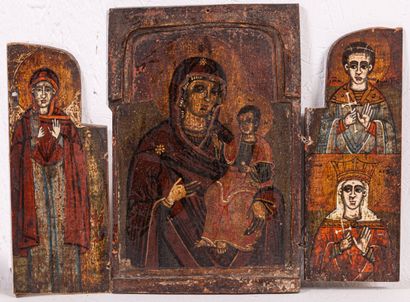 null LOT : Tryptique « Vierge à l'enfant ». Bulgarie, XIXe siècle. Tempera sur bois....