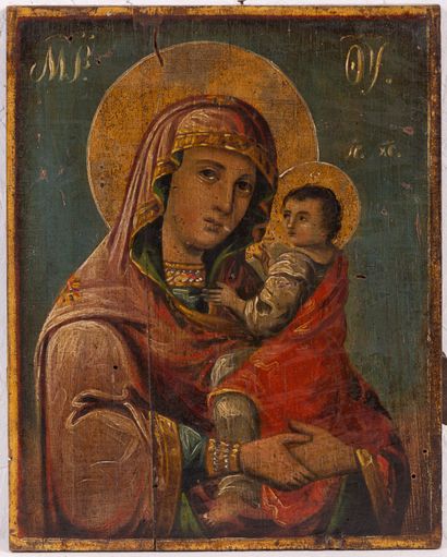 null LOT : Icône « Le signe de la Vierge ». Grèce, XIXe siècle. Tempera sur bois....