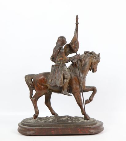 null Travail français du XIXme siècle.
Jeanne d'Arc.
Sujet en régule patine bronze...