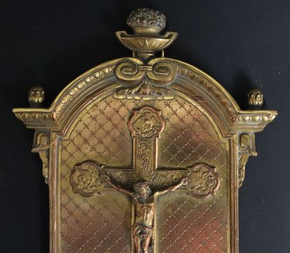 null Gilt bronze and glass stoup decorated with a Christ in an architecture surmounted...