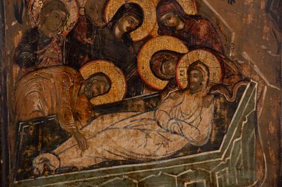 null Icon "Entombment
Russia, 17th century
Tempera on wood
61 x 43 cm, as is (restorations)

Икона...