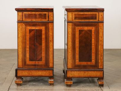 null Pair of bedside tables forming a prie-dieu in veneer with inlaid decoration...