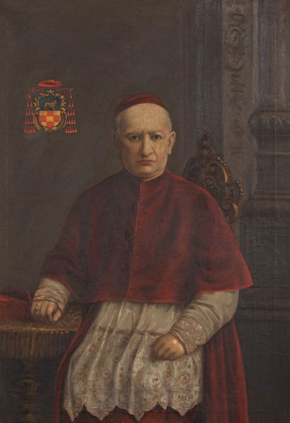 null École française du XIXème siècle. 
Portrait de cardinal, aux armes.
Importante...