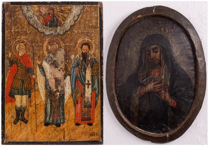 null LOT : Icône « La Vierge Marie en deuil ». Balkans, XIXe siècle. Tempera sur...