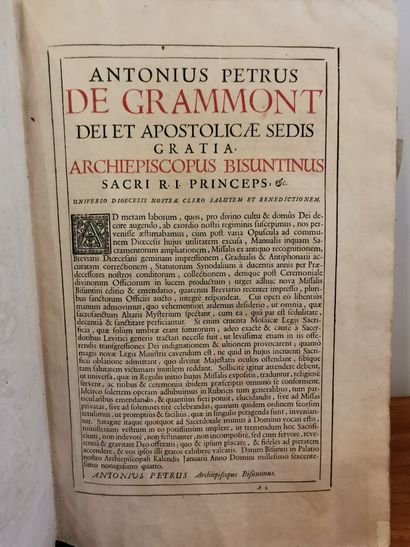 null DE GRAMMONT (Antonius Petrus, archbishop of Besançon).
Missale Bisuntinum. 
Vesuntione,Typis...