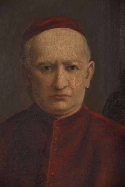 null École française du XIXème siècle. 
Portrait de cardinal, aux armes.
Importante...