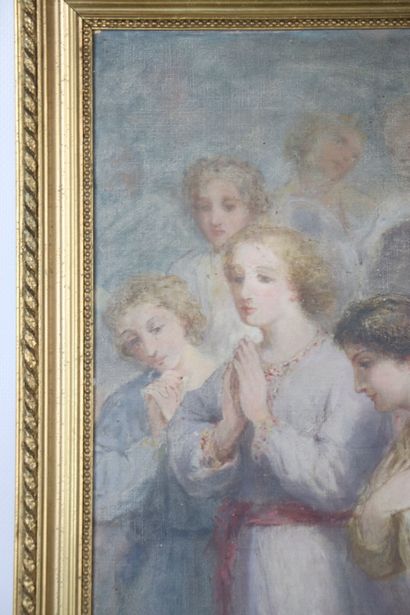 null French school of the XIXth century.
Meeting of angels.
Oil on panel.
H_63,5...