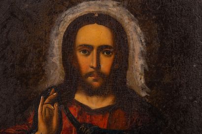 null Icône « Christ Pantocrator »
Russie, école du Sud de la Russie, XVIIIe siècle
Tempera...