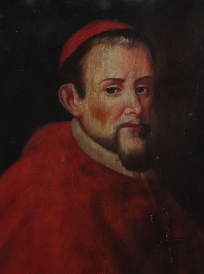 null École française du XXème siècle. 
Portrait d'un cardinal.
Huile sur toile.
Porte...