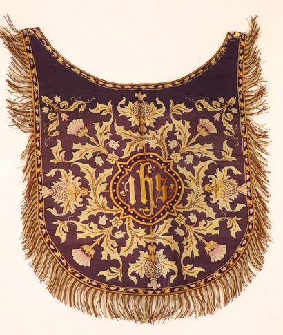 null Embroidered apron and two hangings decorated with thistles holding a coat of...