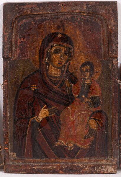 null LOT : Tryptique « Vierge à l'enfant ». Bulgarie, XIXe siècle. Tempera sur bois....