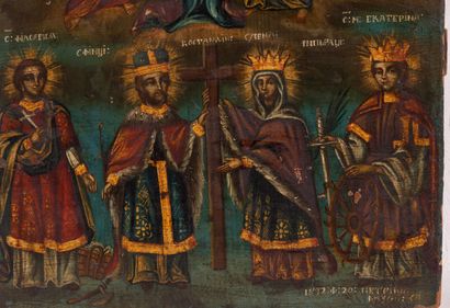 null Icon "The Holy Trinity with the saints
Russia, 19th century
Tempera on wood
39,5...