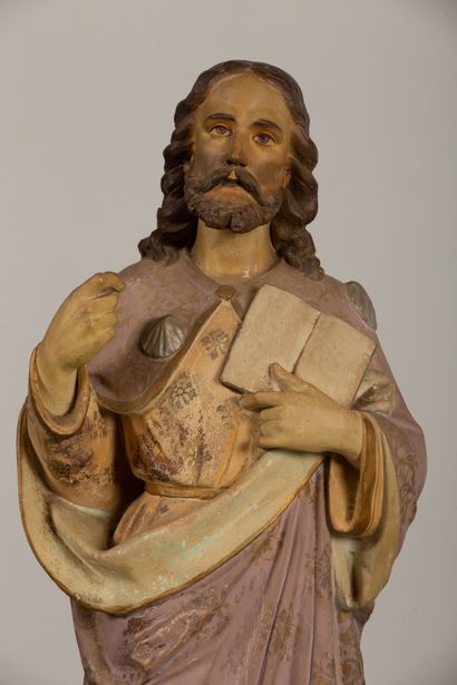 null School of the end of the XIXth century.
Saint James.
Statue in polychrome plaster.
H_83...