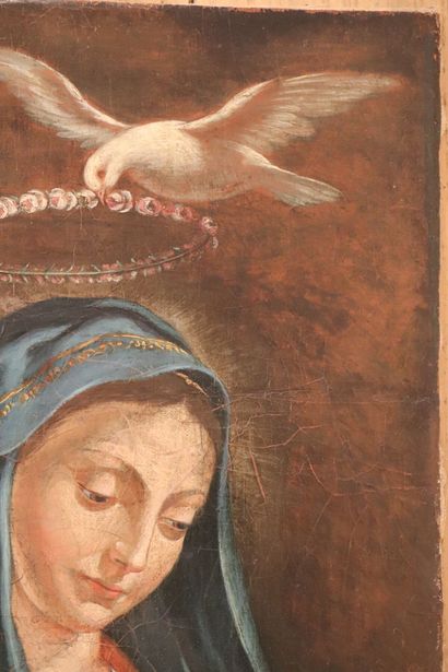 null École italienne du XVIIIème siècle. 
La Vierge Marie couronnée par la Sainte...