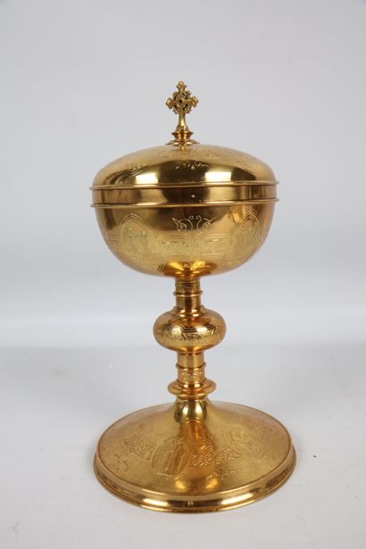 null Ciborium in vermeil with medallion decoration of scenes of the Stations of the...