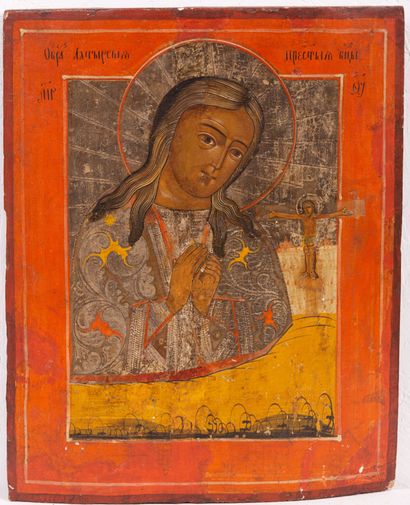 null Icône « Vierge d'Akhtirsk »
Russie, XIXe siècle
Tempera sur bois
37,5 x 30 cm,...