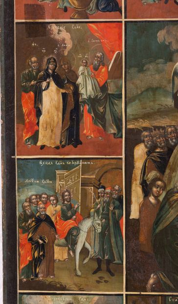 null Icône « Scènes de la vie de Jésus avec la Résurrection »
Russie, XVIIIe siècle
Tempera...