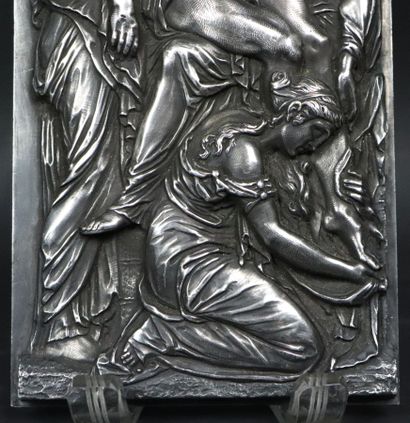 null Plaque en bronze argenté figurant le Christ entouré des Saintes Femmes. 
XIXème...