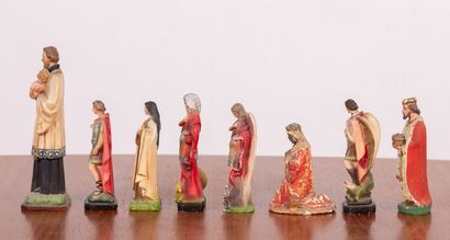 null Meeting of sixteen santons and characters of crib in polychrome plaster.
XXth...