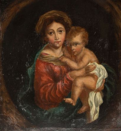 null Italian school of the XVIIIth century.
Virgin and child.
Oil on canvas. 
H_25,5...